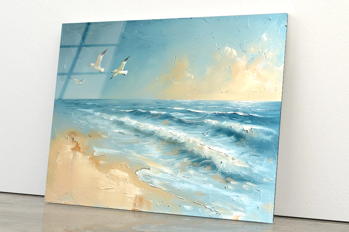 Group of Birds Flying Over the Ocean Acrylic Glass Print Tempered Glass Wall Art 100% Made in Australia Ready to Hang - Bella Home Decor