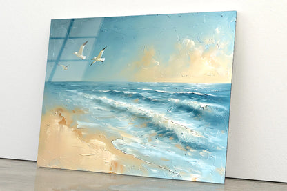 Group of Birds Flying Over the Ocean Acrylic Glass Print Tempered Glass Wall Art 100% Made in Australia Ready to Hang - Bella Home Decor