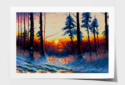 Snow With Forest Abstract Painting Wall Art Limited Edition High Quality Print