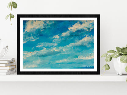 Abstract Clouds Blue Sky Paint Glass Framed Wall Art, Ready to Hang Quality Print With White Border Black