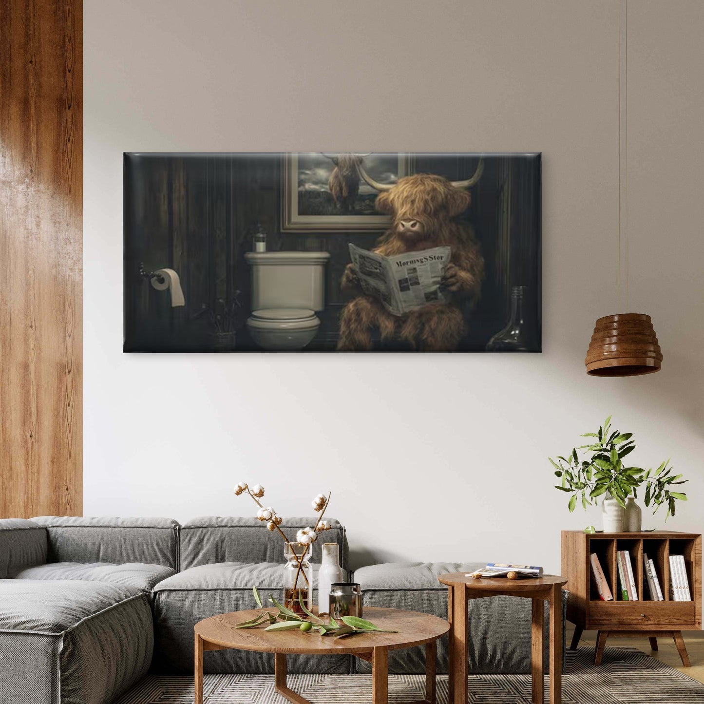 Funny Bull Reading Newspaper Wall Art Canvas Office Home Room Framed 120x60cm