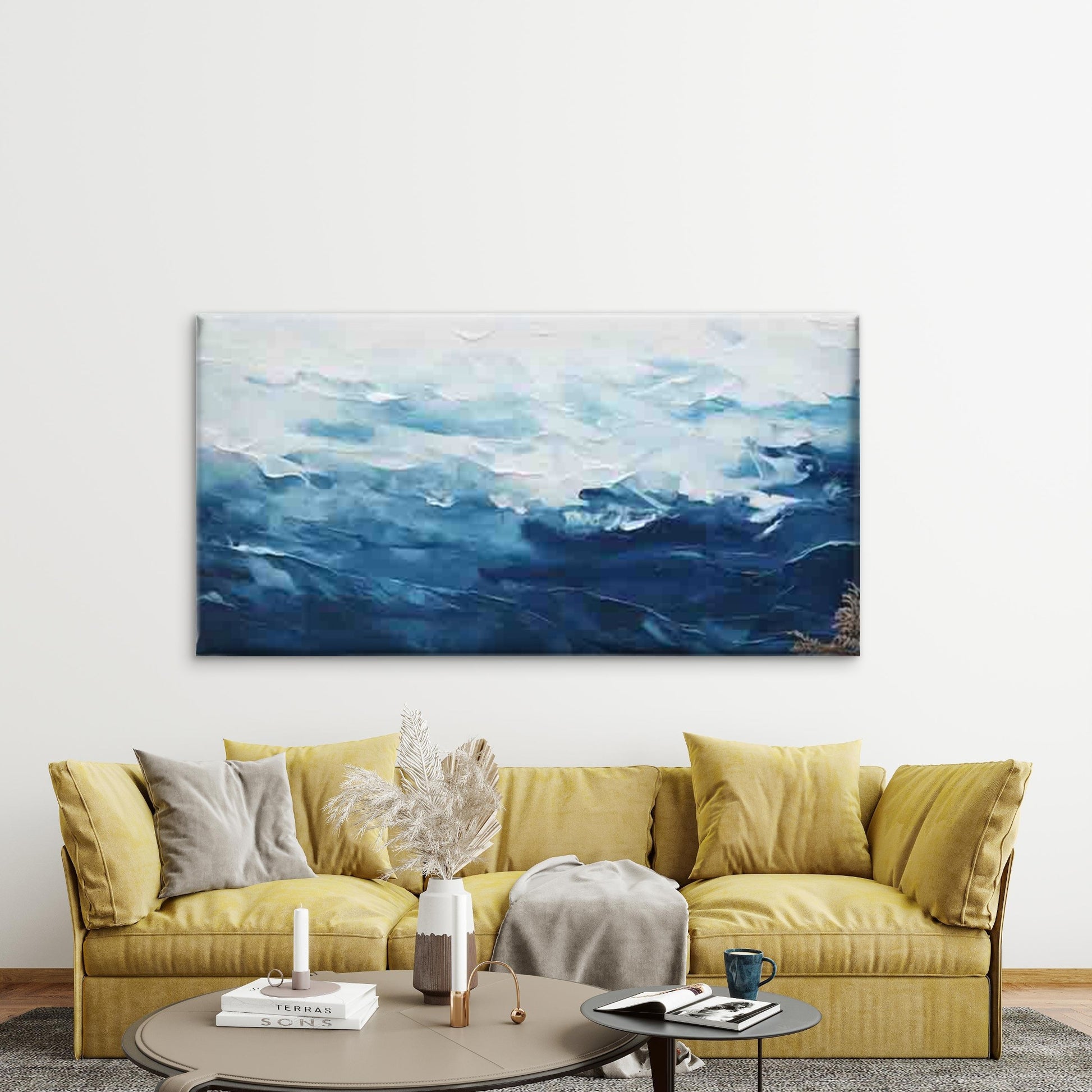 Abstract Ocean Wave Coastal Wall Art Canvas Office Home Room Framed 120x60cm - Bella Home Decor