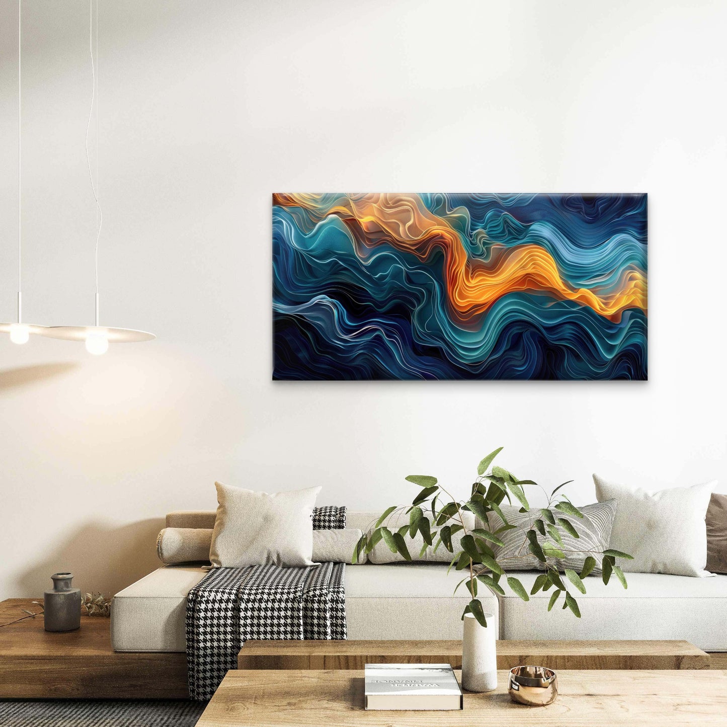 Abstract Painting Of Waves Wall Art Canvas Office Home Room Framed 120x60cm - Bella Home Decor