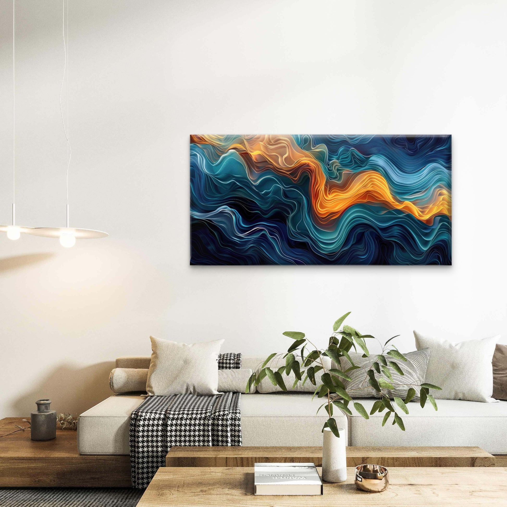 Abstract Painting Of Waves Wall Art Canvas Office Home Room Framed 120x60cm - Bella Home Decor