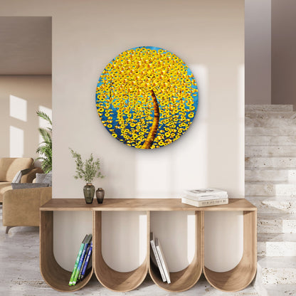 Yellow Flower Trees Acrylic Glass Rounded Print Tempered Glass Wall Art 100% Made in Australia Ready to Hang