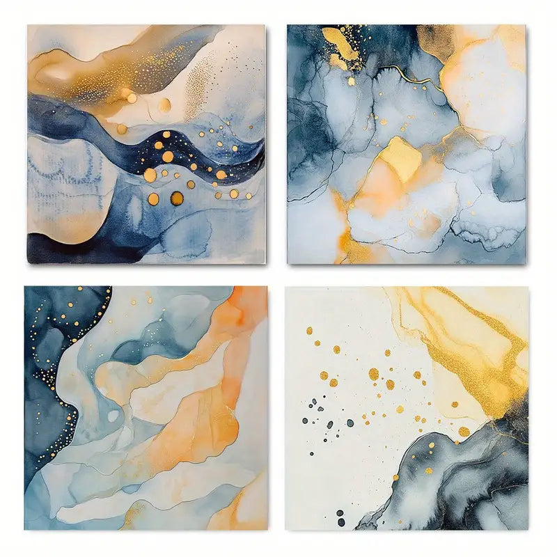 4pcs Geometric Watercolor Dot Collage  Wall Art Canvas Framed