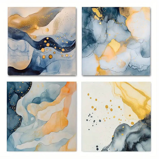 4pcs Geometric Watercolor Dot Collage  Wall Art Canvas Framed