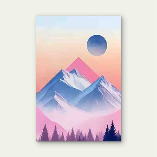 Geometric Style Snow Mountain and Forest 60x90cm Metal Print Ready to Hang