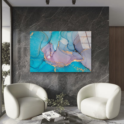 Abstract Turquoise Purp Tempered Glass Printing Wall Art Australian Made Quality