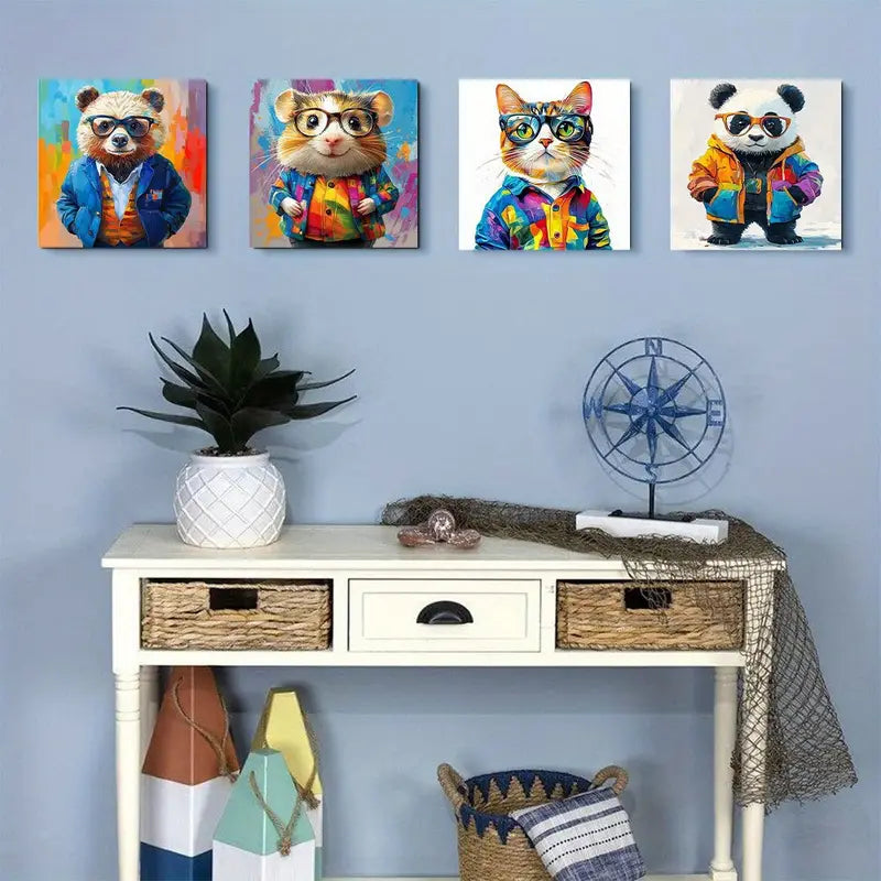 4pcs Panda cat dog bear hamster  Wall Art Canvas Framed