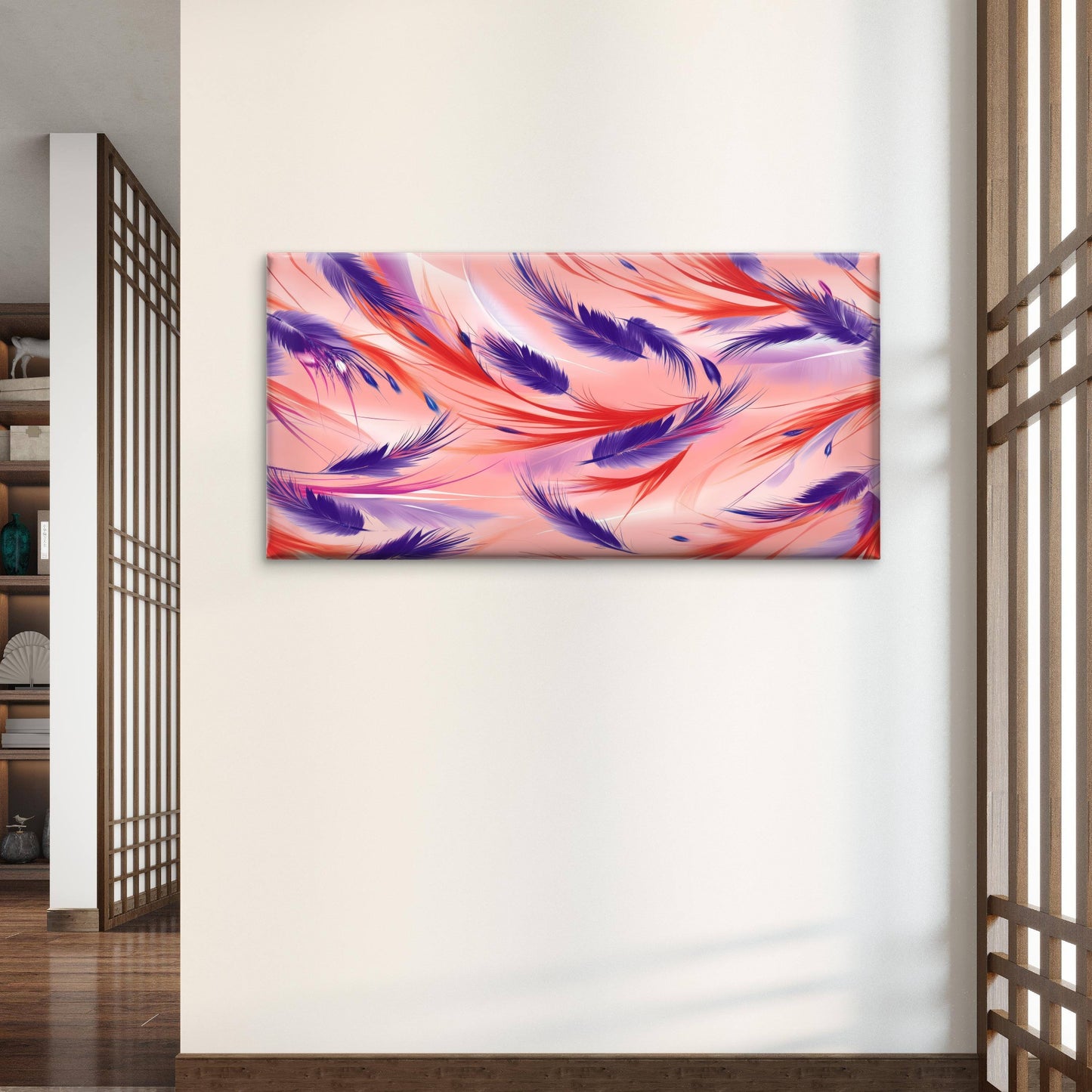 Purple Red Feather Painting Wall Art Canvas Office Home Room Framed 120x60cm