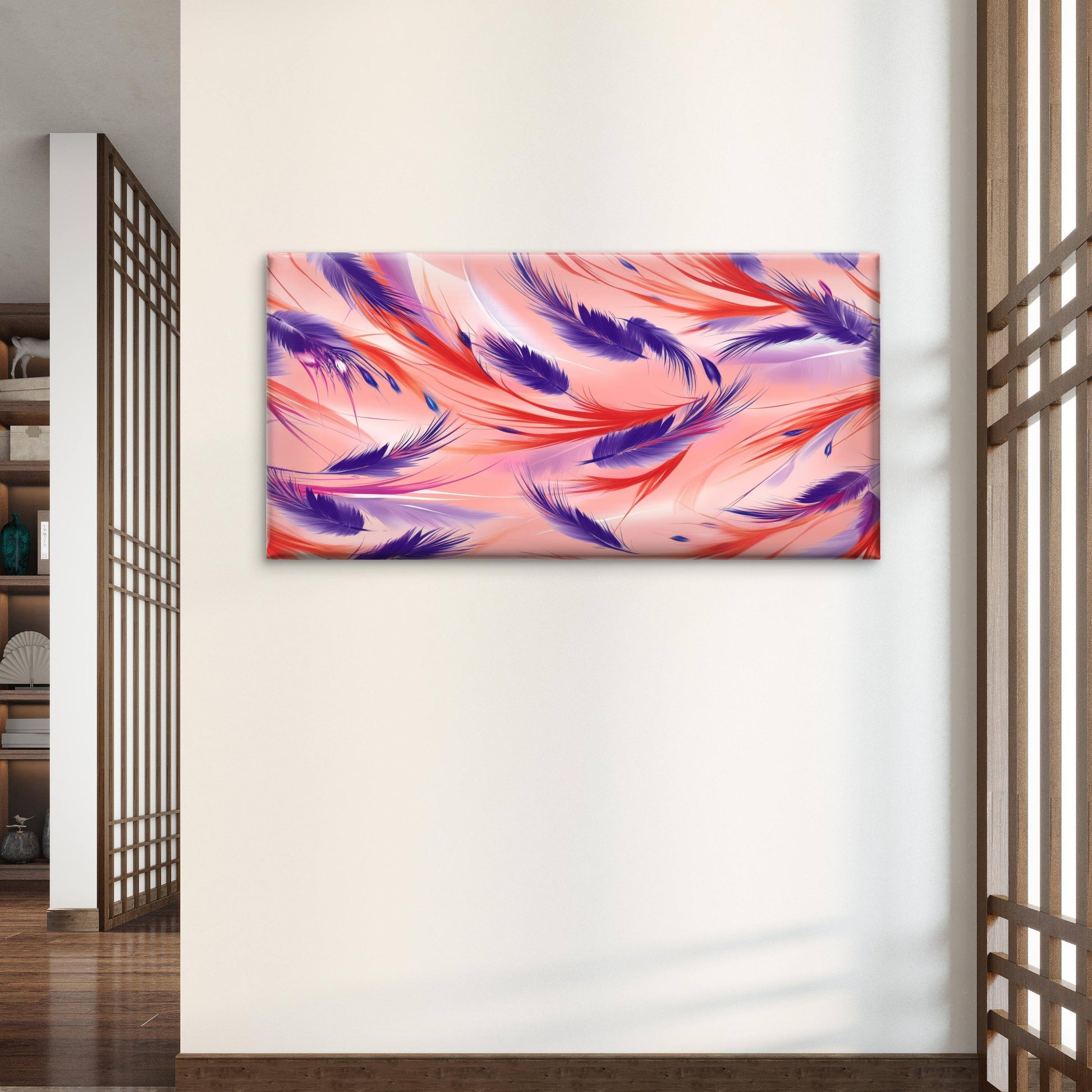 Purple Red Feather Painting Wall Art Canvas Office Home Room Framed 120x60cm
