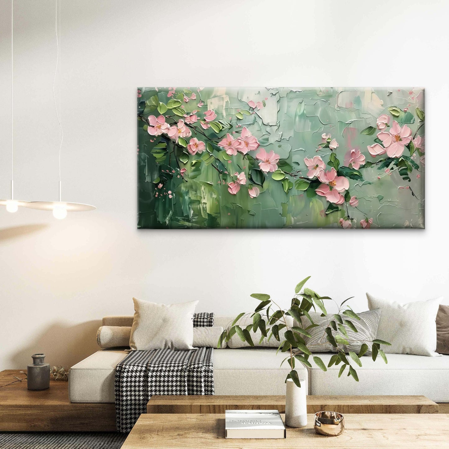 Blossom And Green Leaves Wall Art Canvas Office Home Room Framed 120x60cm