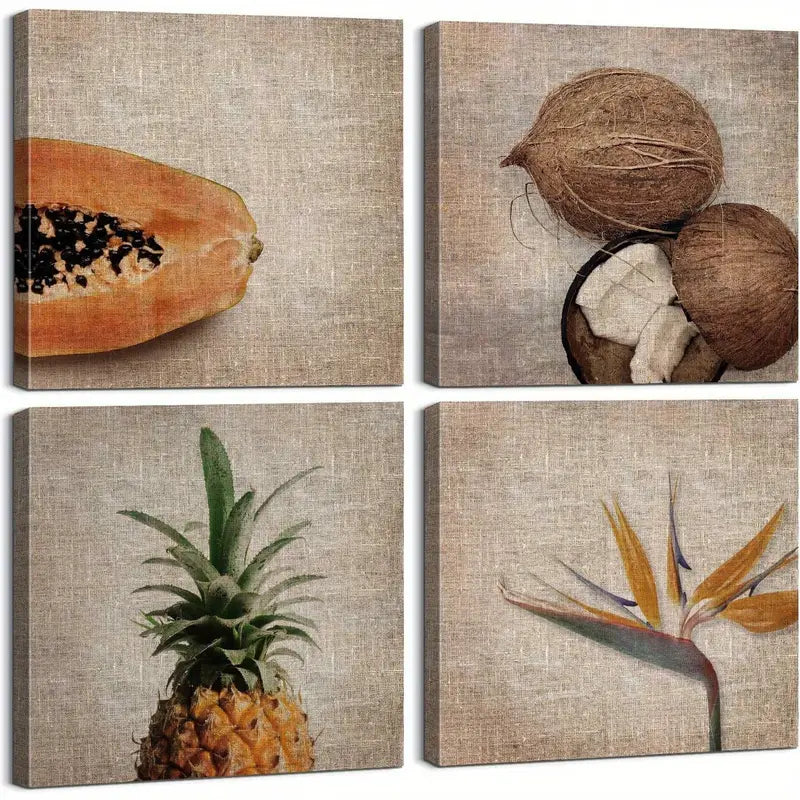 4pcs  Fruit Kitchen Decor For Dining  Wall Art Canvas Framed