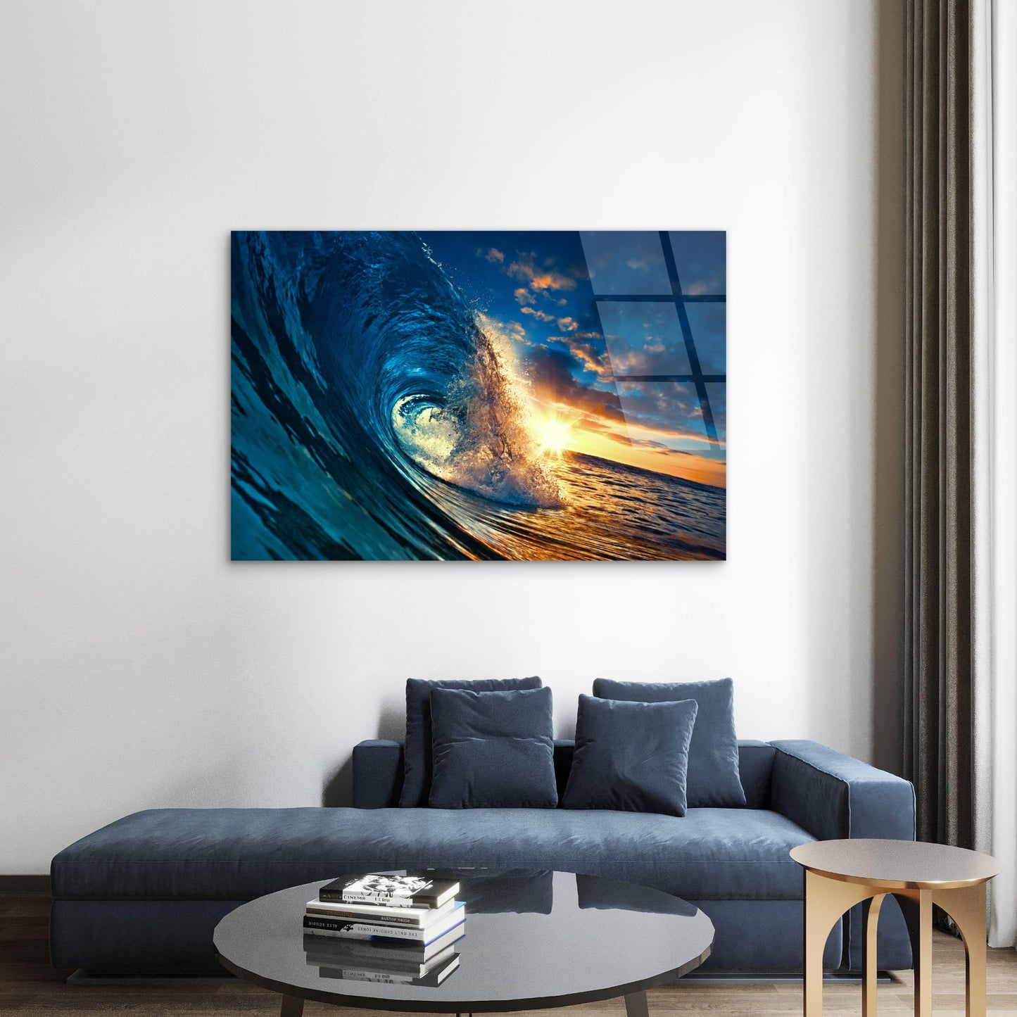 Ocean Wave Sunset Seascape Barrel Surf  Acrylic  Glass Printing Wall Art Australian Made Quality
