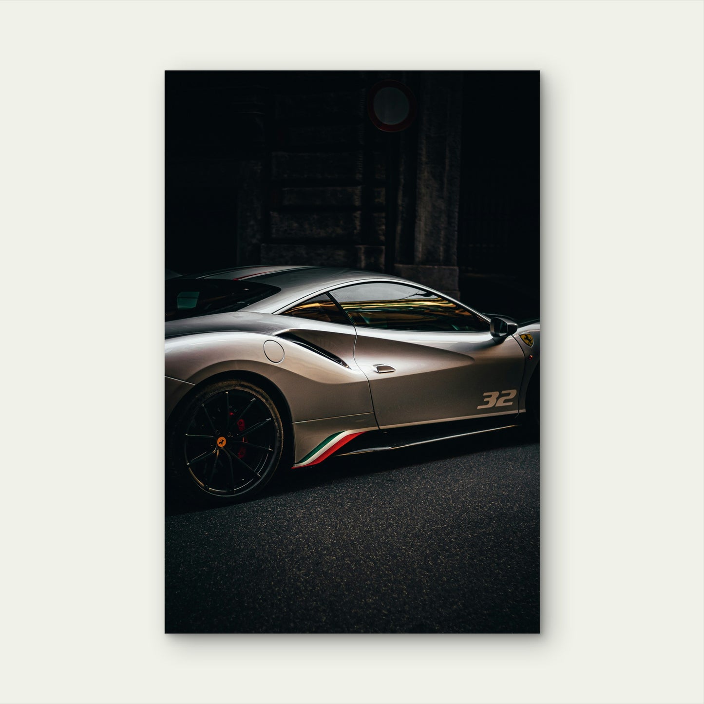 Ferrari 488 Pista Silver Supercar Racing Car 40x60cm Metal Print Ready to Hang