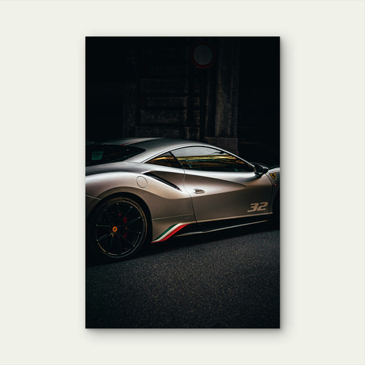 Ferrari 488 Pista Silver Supercar Racing Car 40x60cm Metal Print Ready to Hang