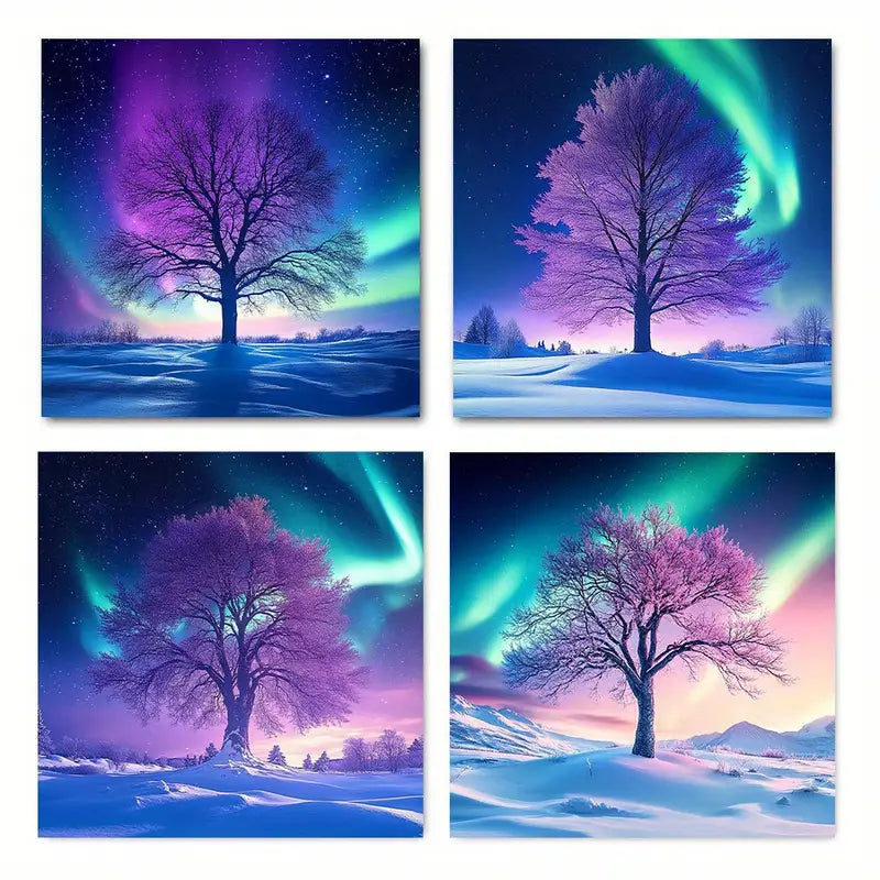 4pcs Northern Lights Aurora Snow NL     Wall Art Canvas Framed