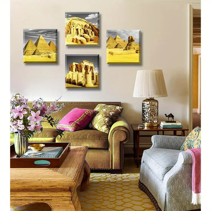 4pcs Egyptian Pyramids Wall Art Canvas Framed