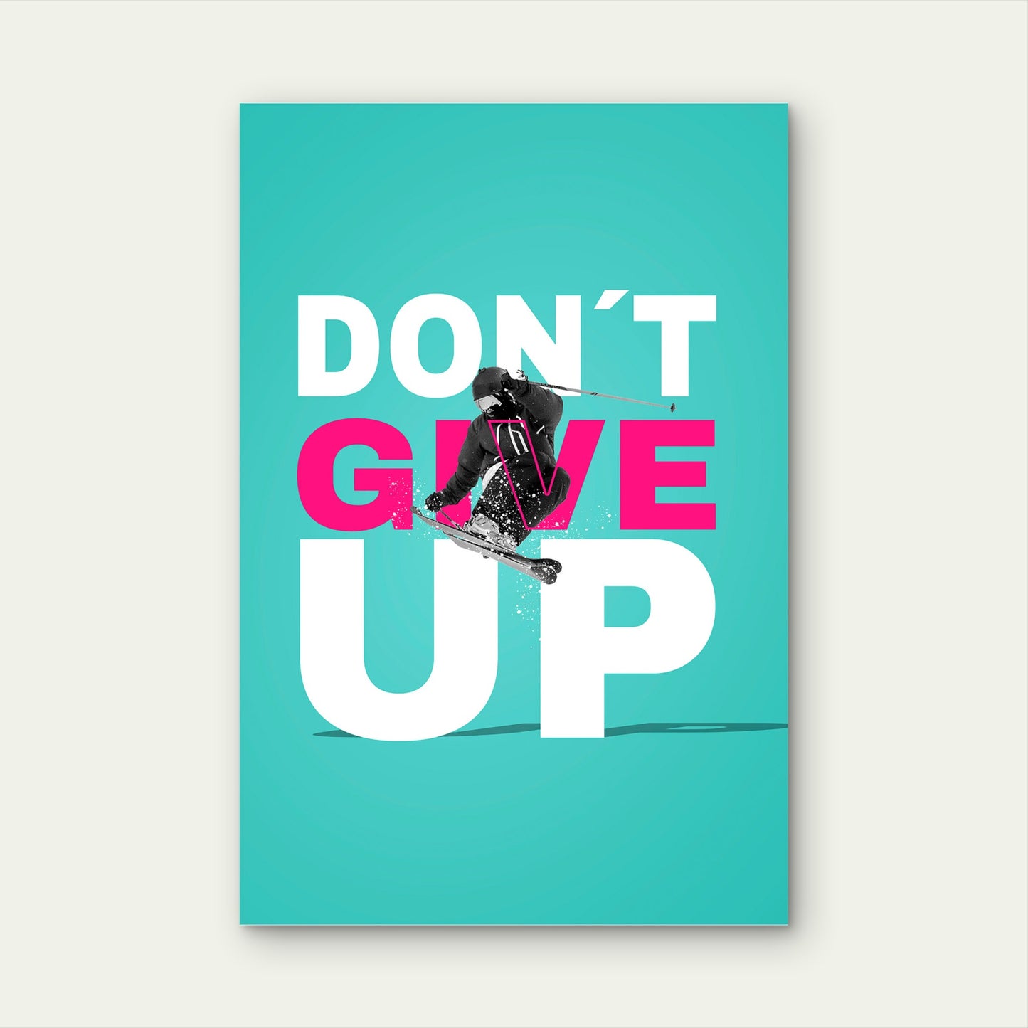 Dont Give Up Winter Action Skier Neon 40x60cm Metal Print Ready to Hang