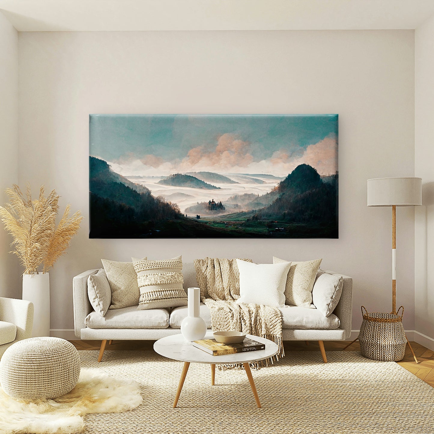 Misty Valley Morning Mountain Wall Art Canvas Office Home Room Framed 120x60cm