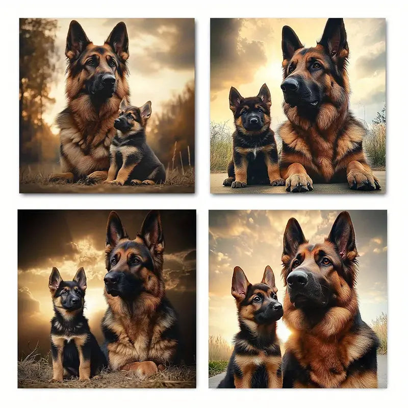 4pcs Majestic German Shepherd  Wall Art Canvas Framed
