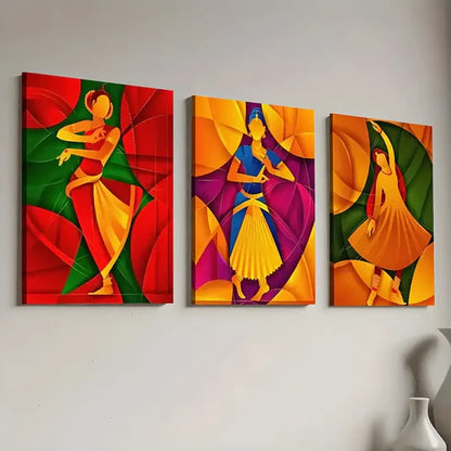 3pcs Retro Dance Girl Figure Abstract Art Wall Art Canvas Unframed - High Quality Print 100% Australian Made Wall Canvas
