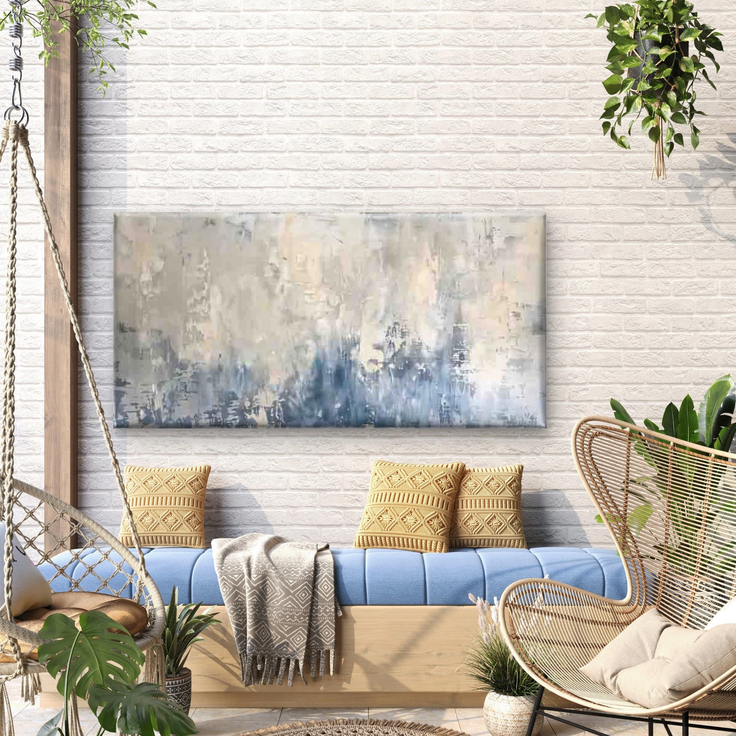 Abstract Blue & Beige Textured Wall Art Canvas Office Home Room Framed 120x60cm - Bella Home Decor
