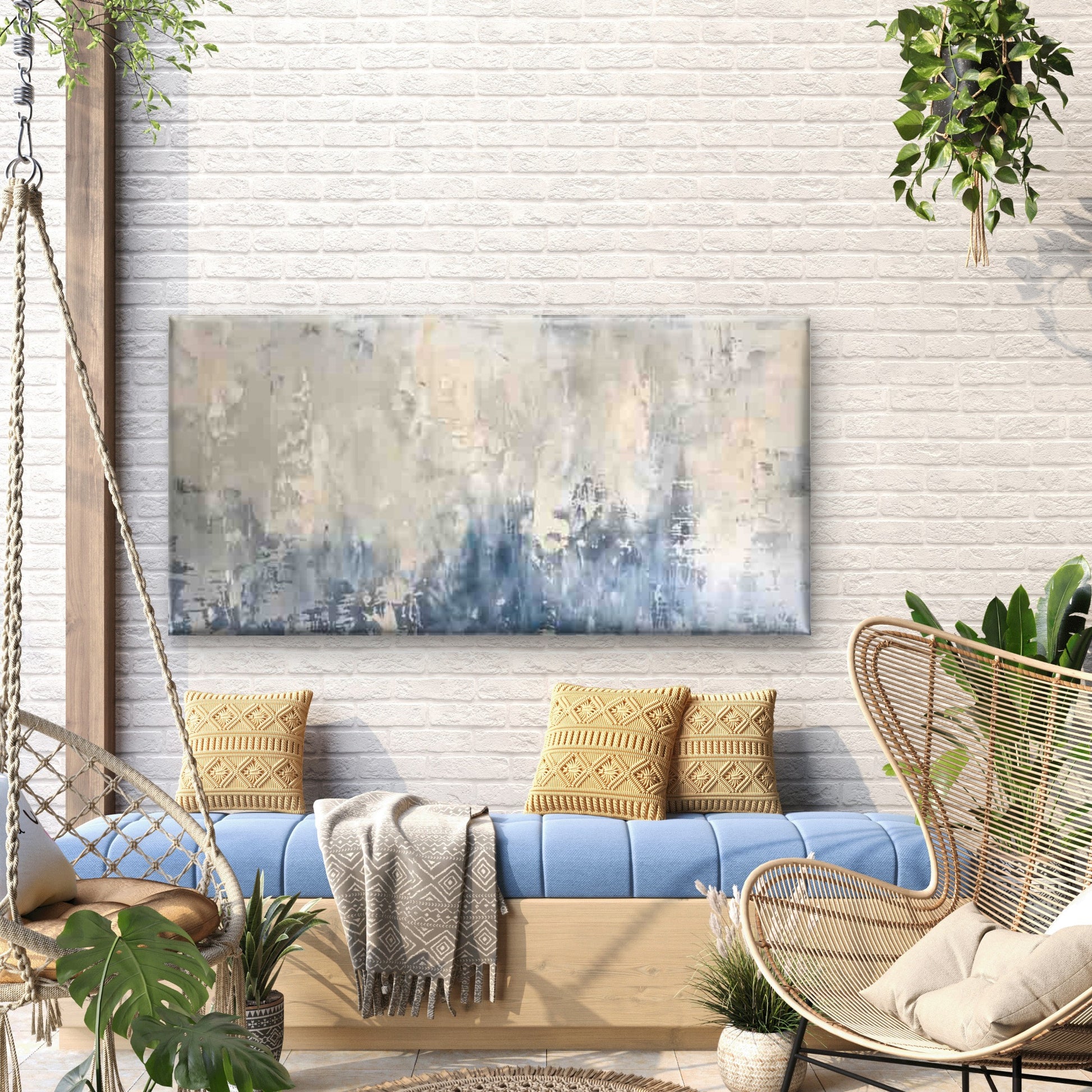 Abstract Blue & Beige Textured Wall Art Canvas Office Home Room Framed 120x60cm - Bella Home Decor