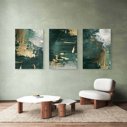 3pcs Modern Emerald Green Gold Abstract   Wall Art Set Canvas Framed 40x60cm - High Quality Print 100% Australian Made Wall Canvas Ready to Hang