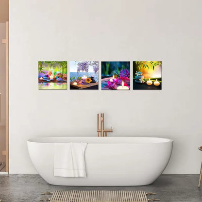 4pcs Bamboo, for Lotus & Candle Design   Wall Art Canvas Framed - Bella Home Decor