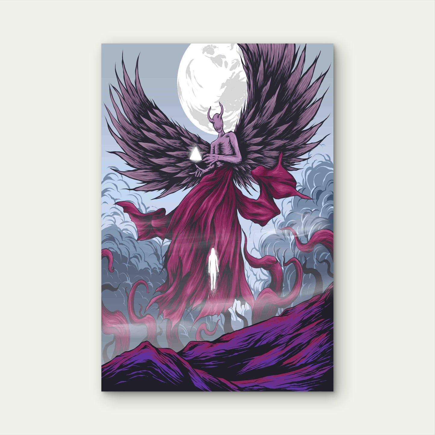 Angel And Demon Holding Hands Under The Moon 60x90cm Metal Print Ready to Hang