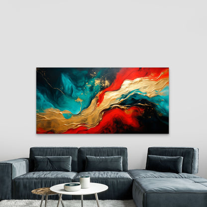 Dynamic Red Blue Gold Flow Wall Art Canvas Office Home Room Framed 120x60cm