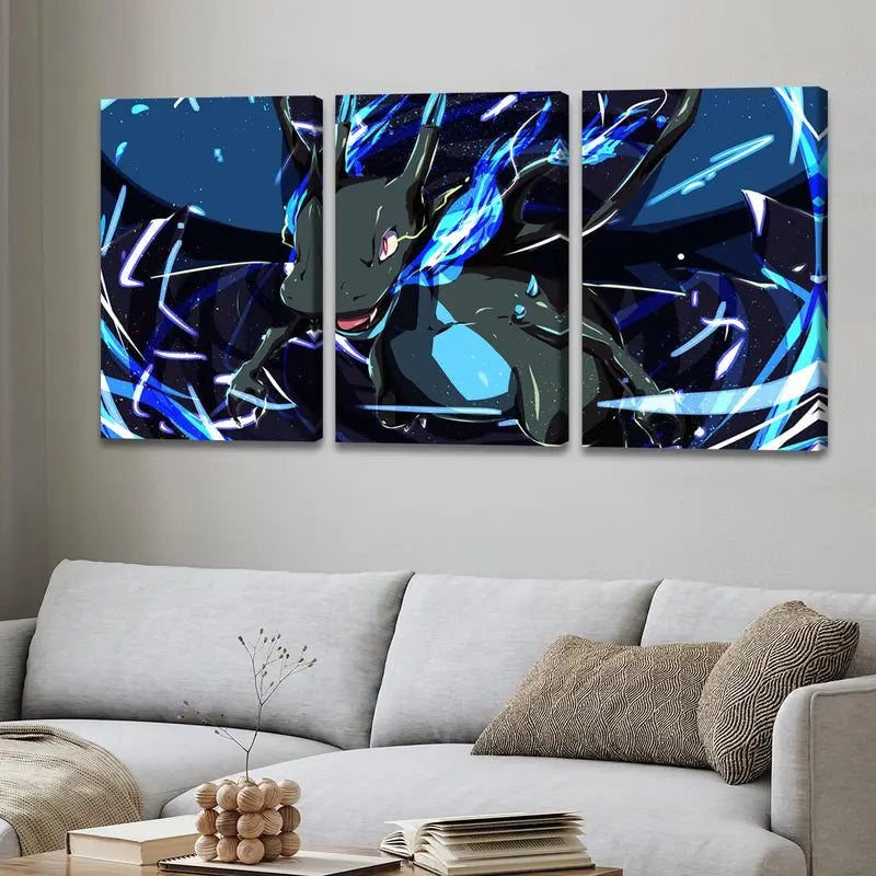 3pcs Elf Monster Fire Dragon Anime Wall Art Set Canvas Framed 40x60cm - High Quality Print 100% Australian Made Wall Canvas Ready to Hang
