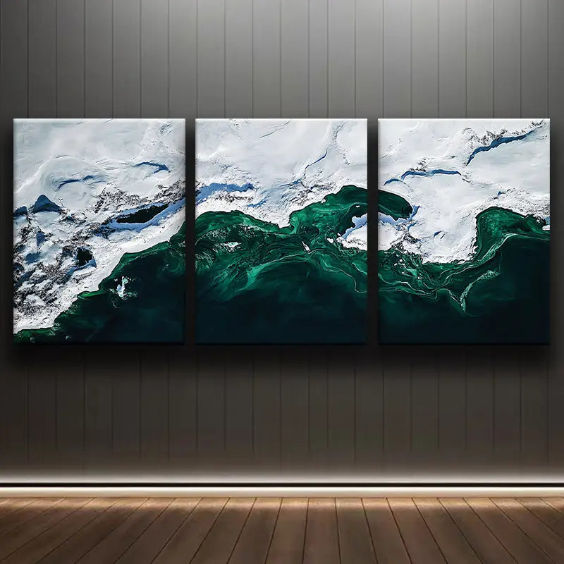 3pcs Textile Material, Vibrant & Green Swirl Desig Metal Print Ready to Hang Art