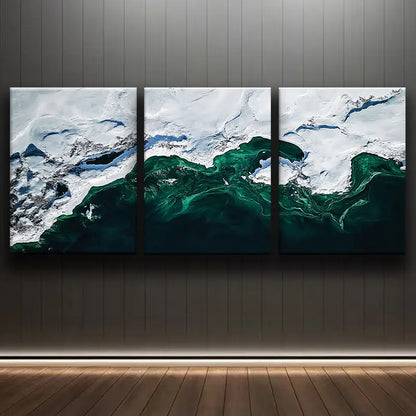 3pcs Textile Material, Vibrant & Green Swirl Desig Metal Print Ready to Hang Art