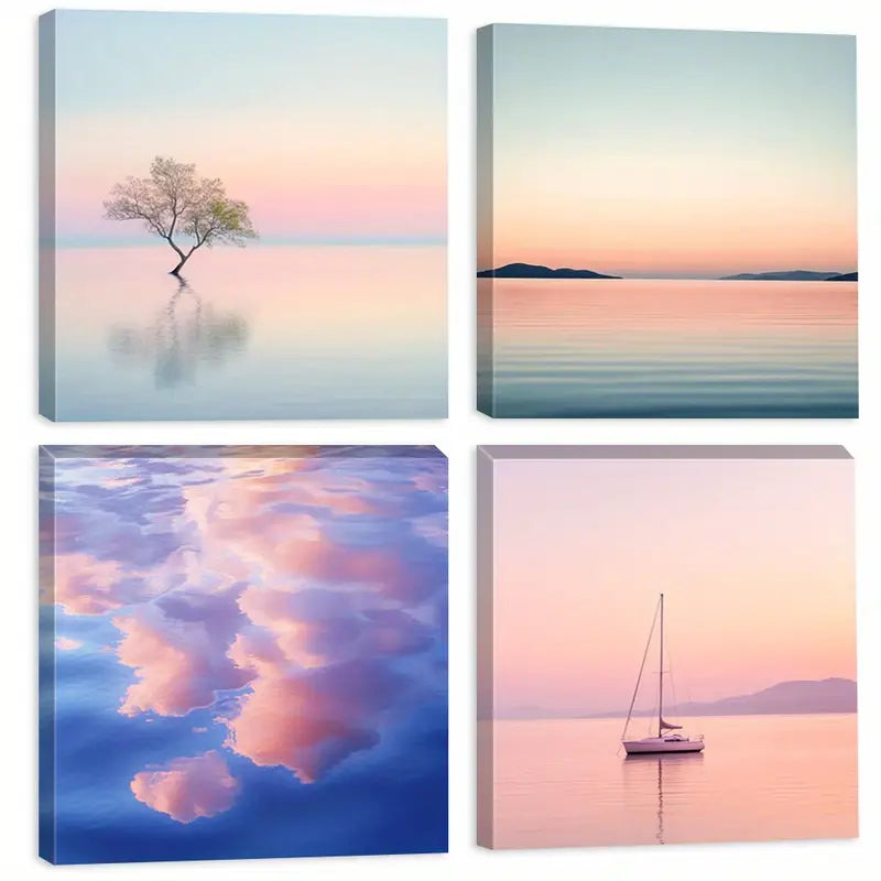 4pcs Tranquility Posters, Lake Canvas  Wall Art Canvas Framed