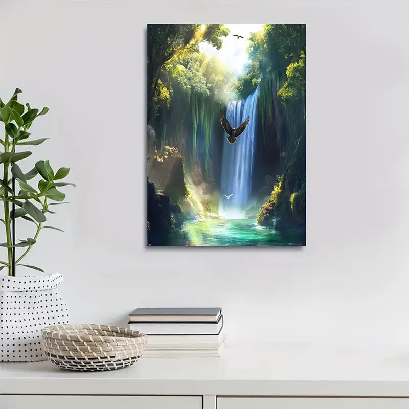 Hawk Swinging from Trees Near Crystal 40x60cm Metal Print Ready to Hang - Bella Home Decor
