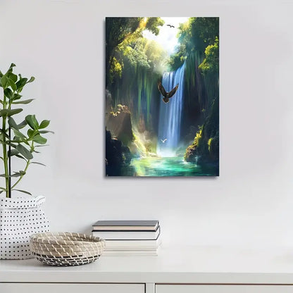 Hawk Swinging from Trees Near Crystal 40x60cm Metal Print Ready to Hang - Bella Home Decor