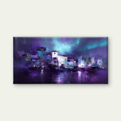 Purple Night City Waterfront Wall Art Canvas Office Home Room Framed 120x60cm