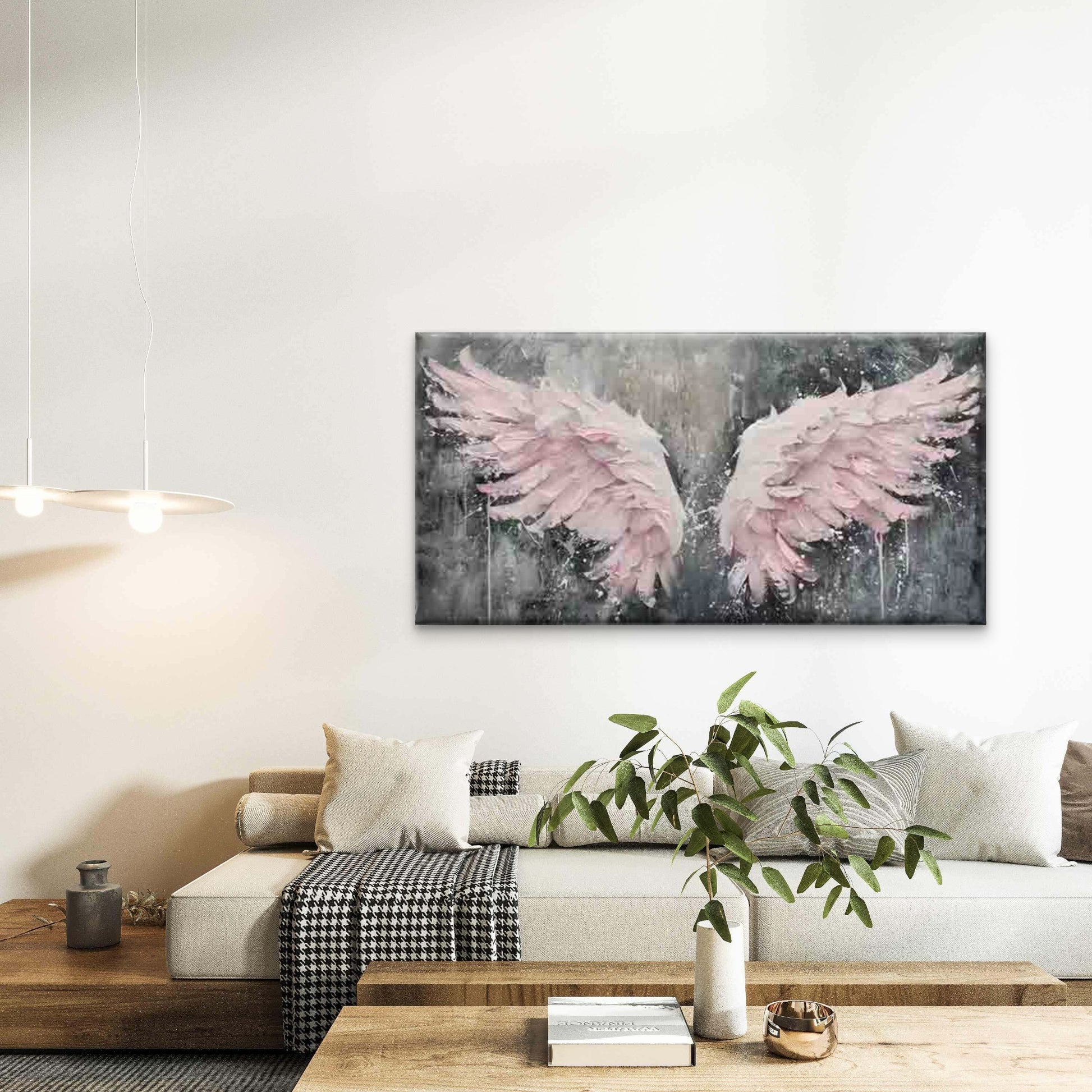Pink Angel Wings Wall Art Canvas Office Home Room Framed 120x60cm - Bella Home Decor