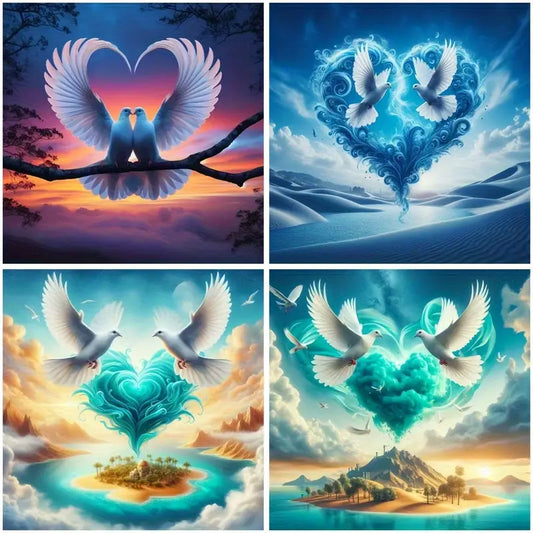 4pcs Pigeon and Sky Theme Wall Art Canvas Framed