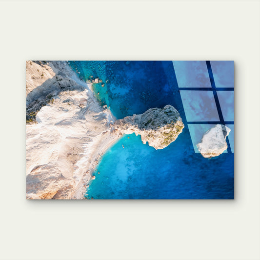 Mizithres Beach Zakynthos Greece Drone Acrylic Glass Printing Wall Art Australian Made Quality