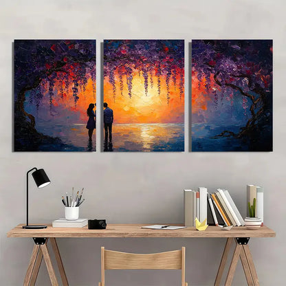 3pcsRomantic Couple Under Blooming Purple Wisteria Metal Print Ready to Hang Art