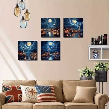 4pcs  Modern Elegant Decorations Land ED  Wall Art Canvas Framed