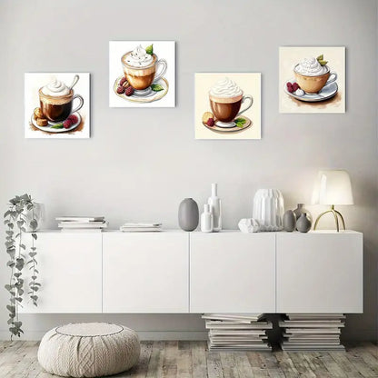 4pcs Coffee raspberry cream cookies Wall Art Canvas Framed