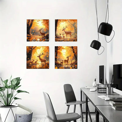 4pcs  Deer Fores Elegant Modern  FG  Wall Art Canvas Framed