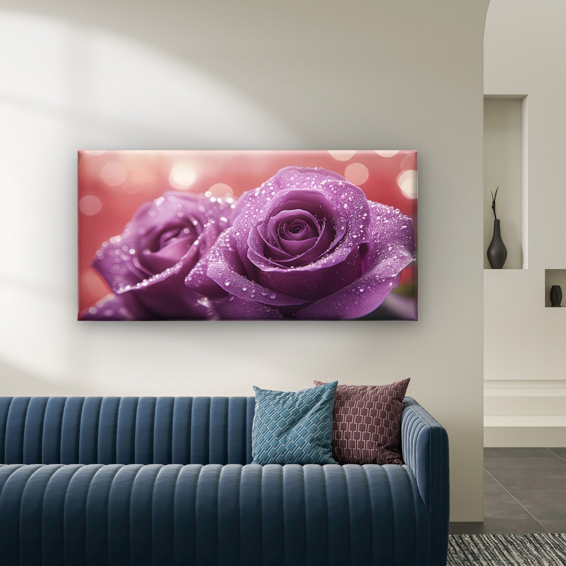 Soft Glow Of Roses Wall Art Canvas Office Home Room Framed 120x60cm - Bella Home Decor