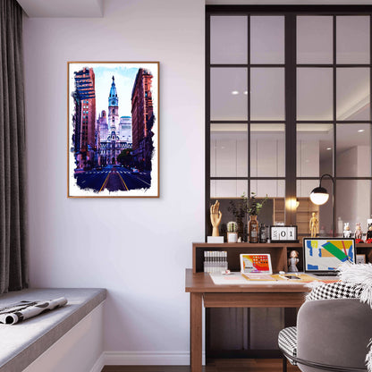 Philadelphia USA City Hall Tower Street Travel Poster Print Wall Art