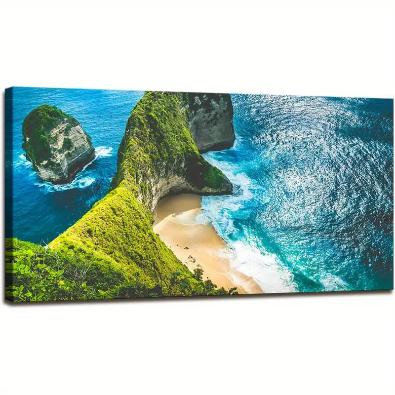 Kelingking Beach Bali Indonesia Coastal Cliff & Turquoise Ocean Wall Art canvas office home room framed 120x60cm - Bella Home Decor